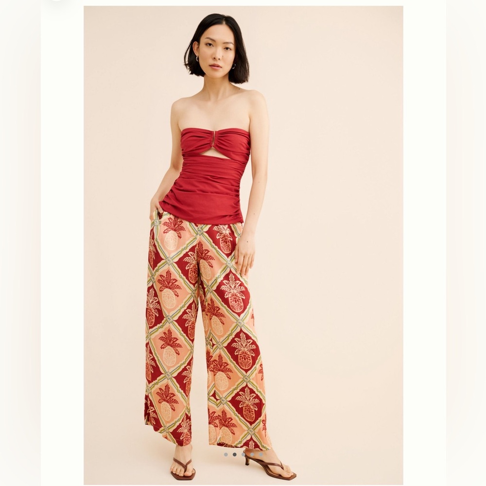FARM Rio Red Strapless Top with Patterned Wide-Leg Pants - Picture 2 of 5